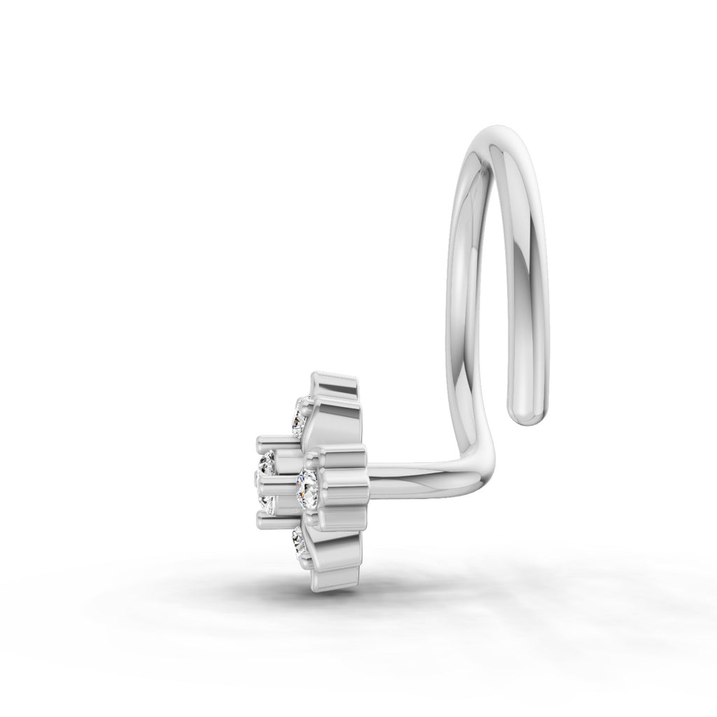 0.03 Carat Lab Grown Diamond Floral Cluster Diamond Nosepin | 14K White Gold (Wire)
