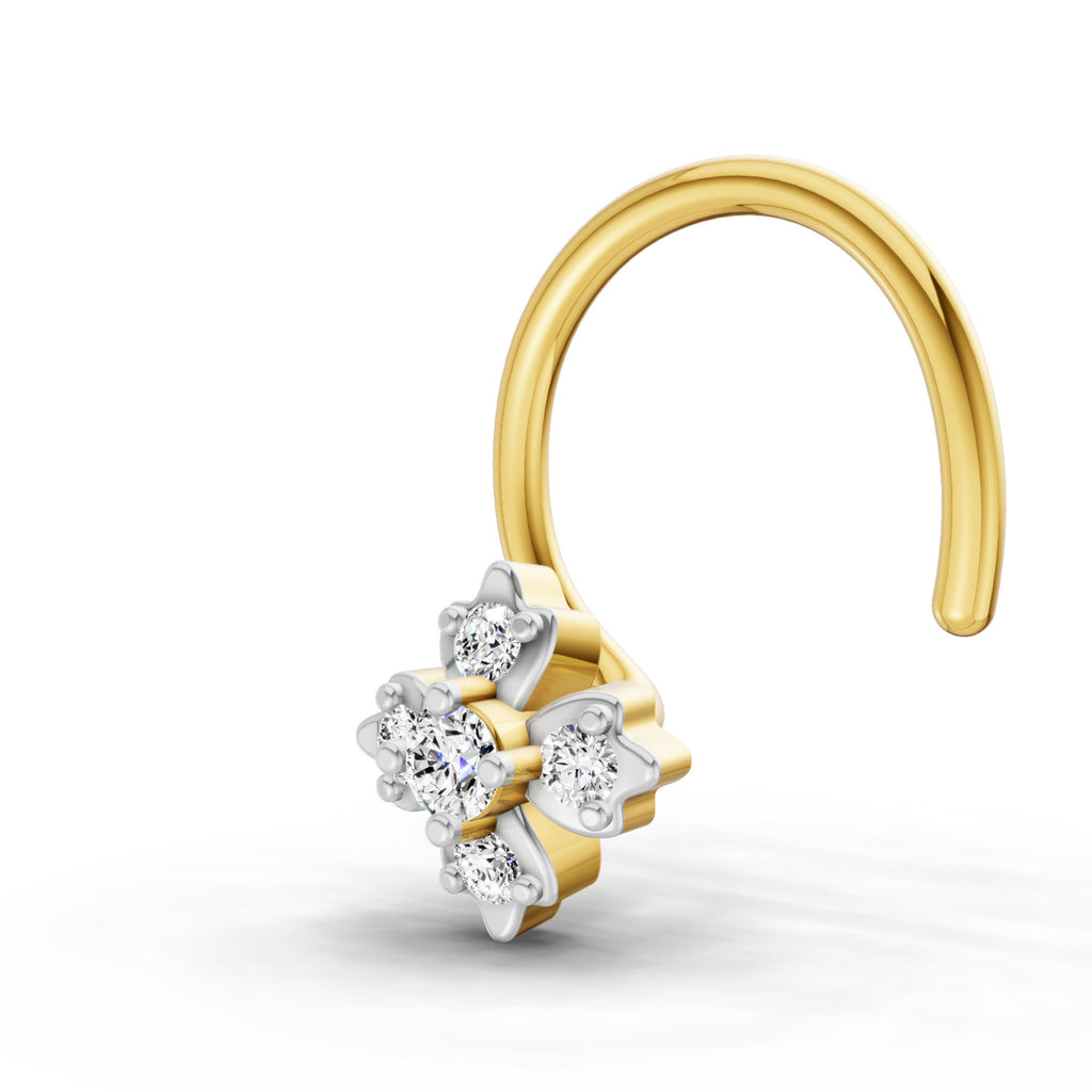 0.03 Carat Lab Grown Diamond Floral Cluster Diamond Nosepin | 14K Yellow Gold (Wire)
