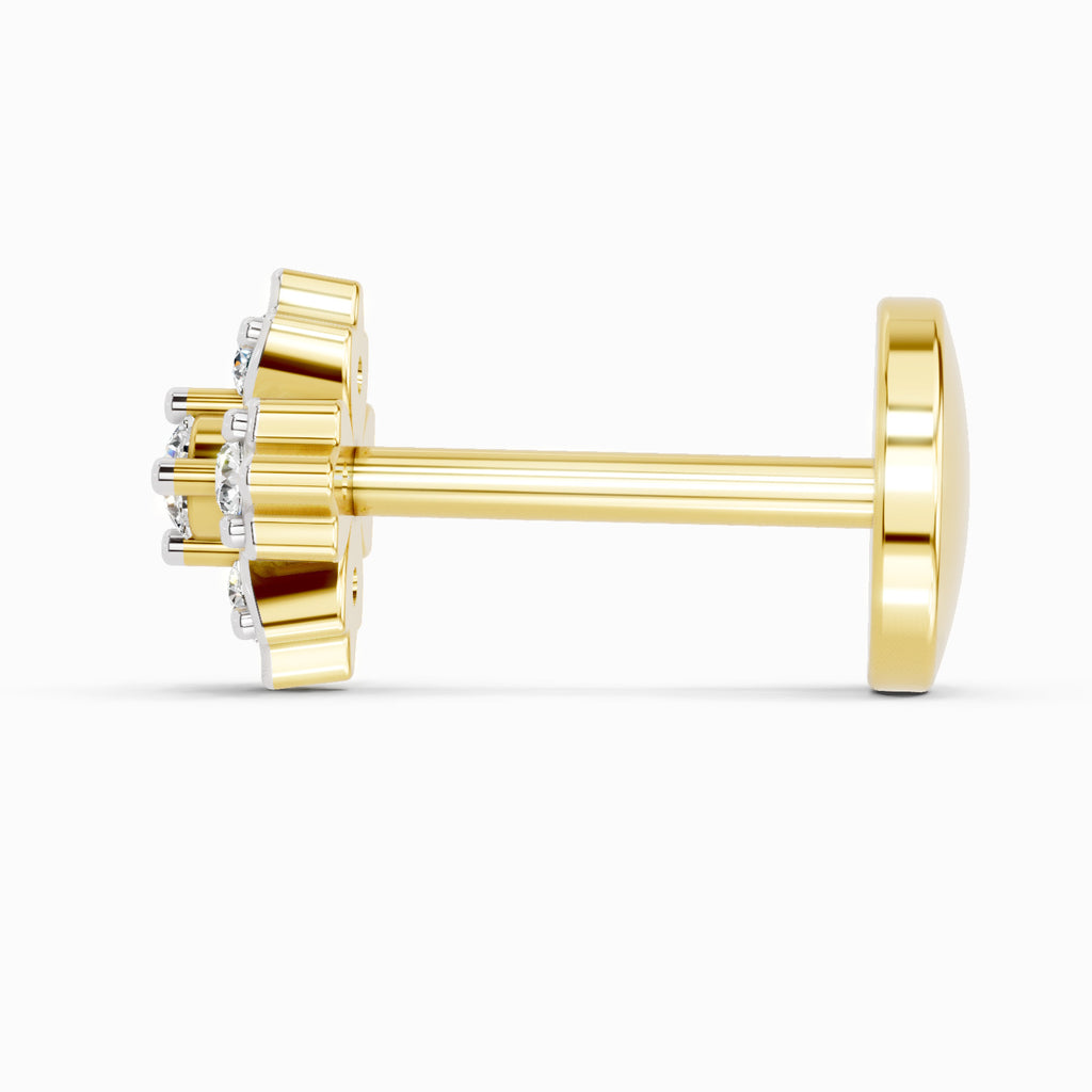0.03 Carat Lab Grown Diamond Floral Cluster Diamond Nosepin | 14K Yellow Gold (Screw)
