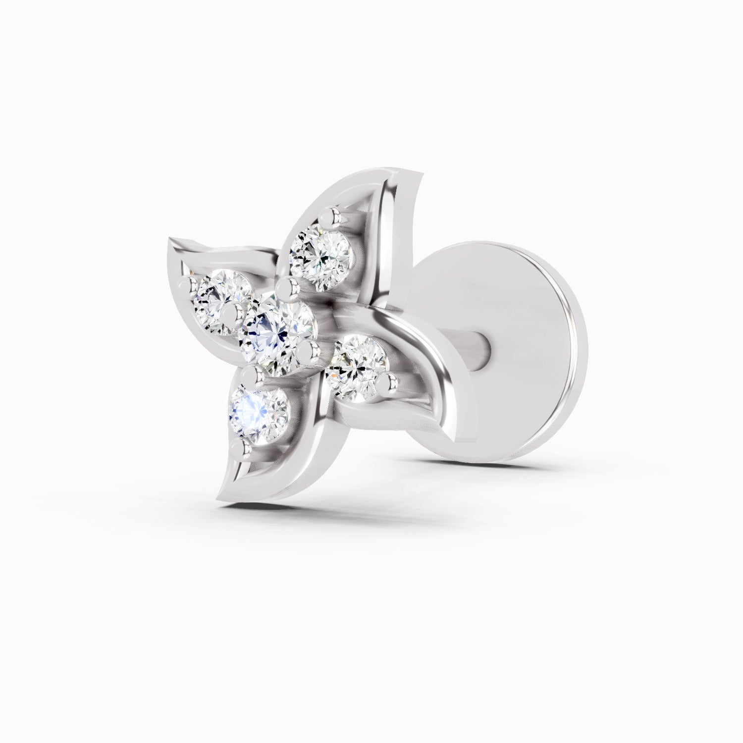 0.04 Carat Round Shape gamya petalled Diamond Nose Pin | 14K White Gold-Screw