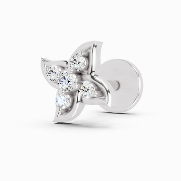 0.04 Carat Round Shape gamya petalled Diamond Nose Pin | 14K White Gold-Screw