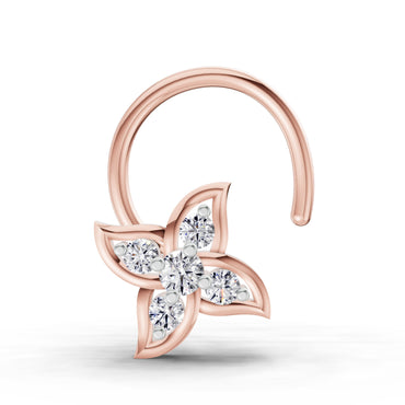 0.04 Carat Round Shape Floral Diamond Nose Pin | 14K Rose Gold