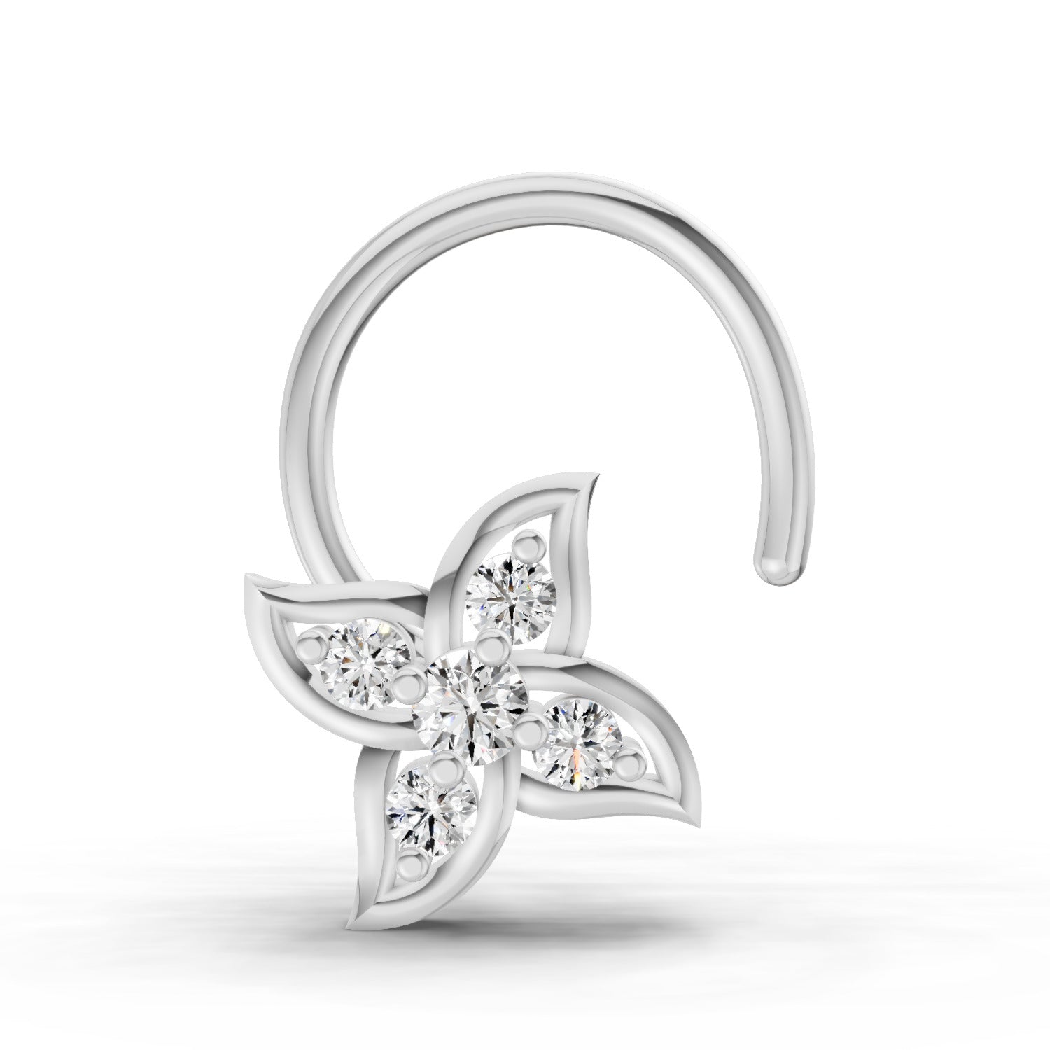 0.04 Carat Round Shape Floral Diamond Nose Pin | 14K White Gold