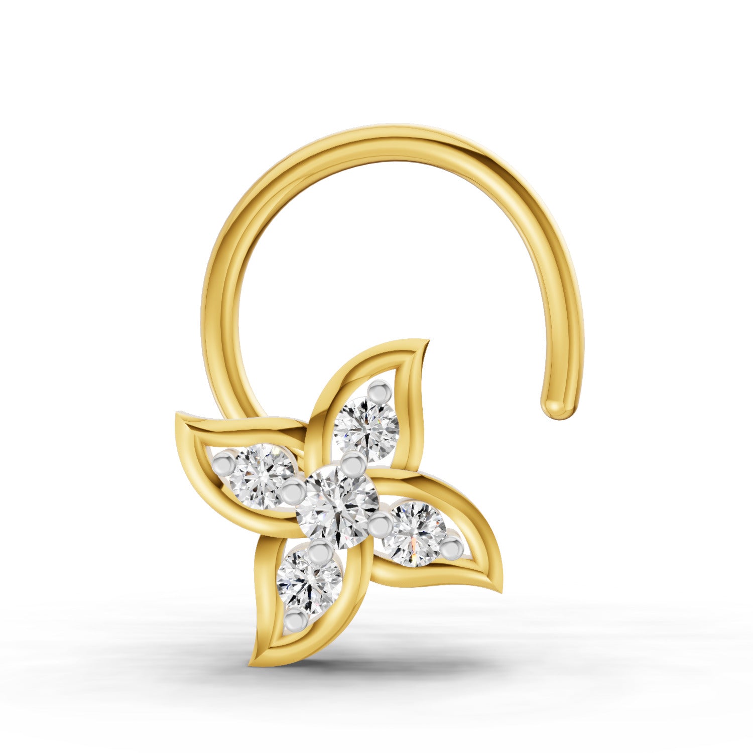 0.04 Carat Round Shape Floral Diamond Nose Pin | 14K Yellow Gold