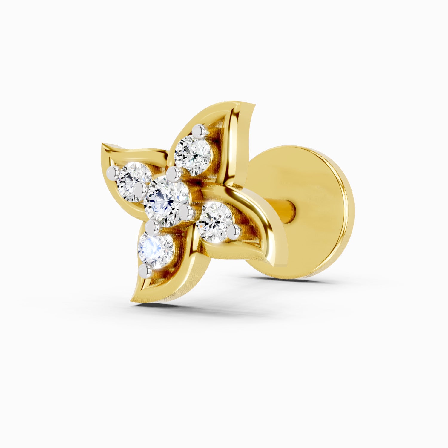 0.04 Carat Round Shape gamya petalled Diamond Nose Pin | 14K Yellow Gold-Screw