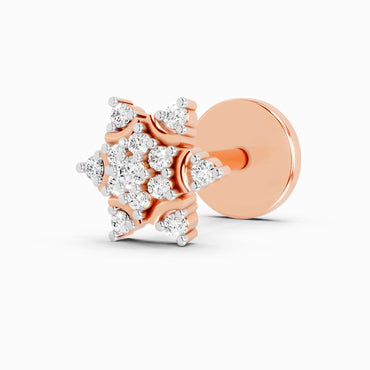 0.05 Carat Round Shape Snowflake Shine Diamond Nose Pin | 14K Rose Gold-Screw