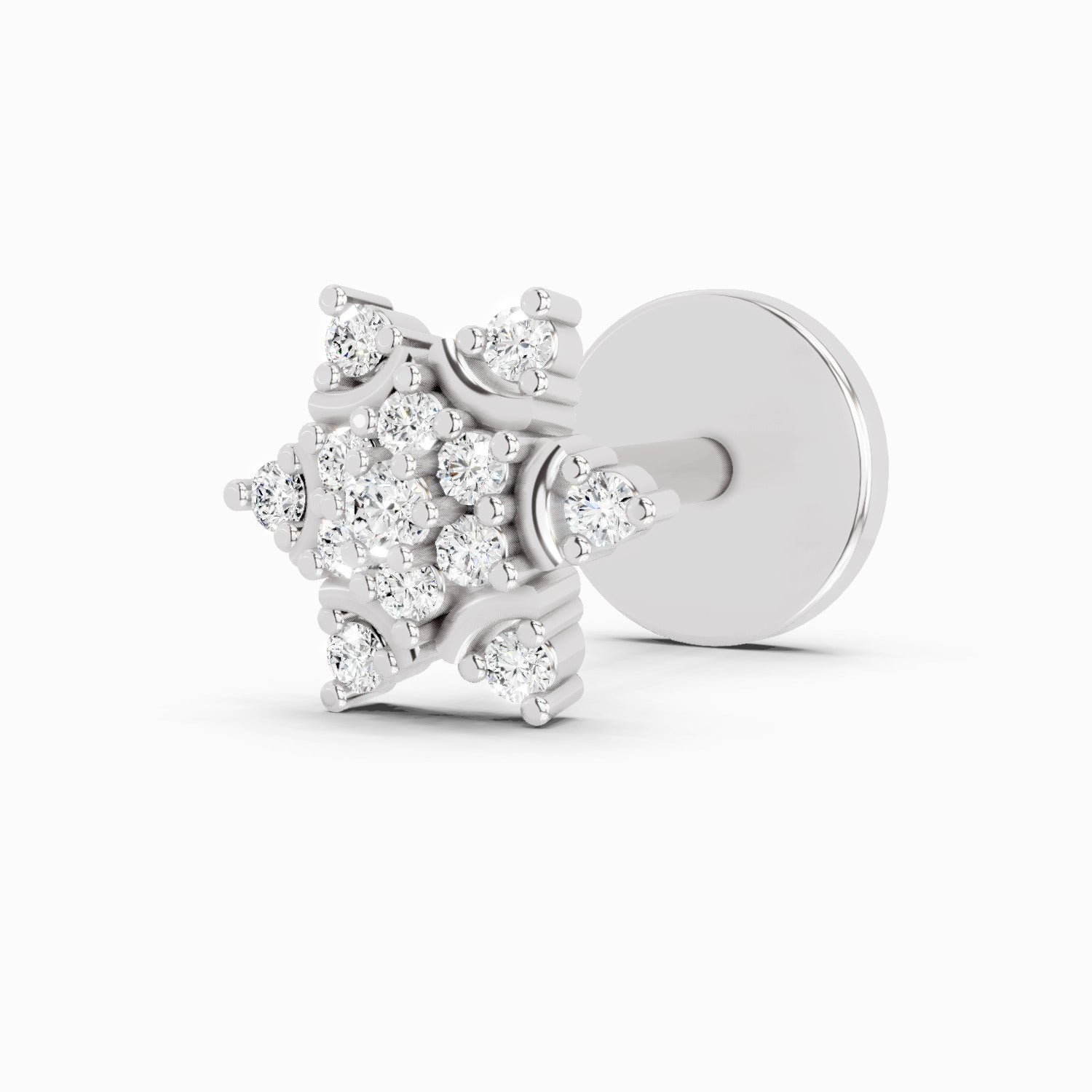 0.05 Carat Round Shape Snowflake Shine Diamond Nose Pin | 14K White Gold-Screw