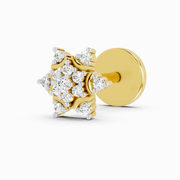 0.05 Carat Round Shape Snowflake Shine Diamond Nose Pin | 14K Yellow Gold-Screw
