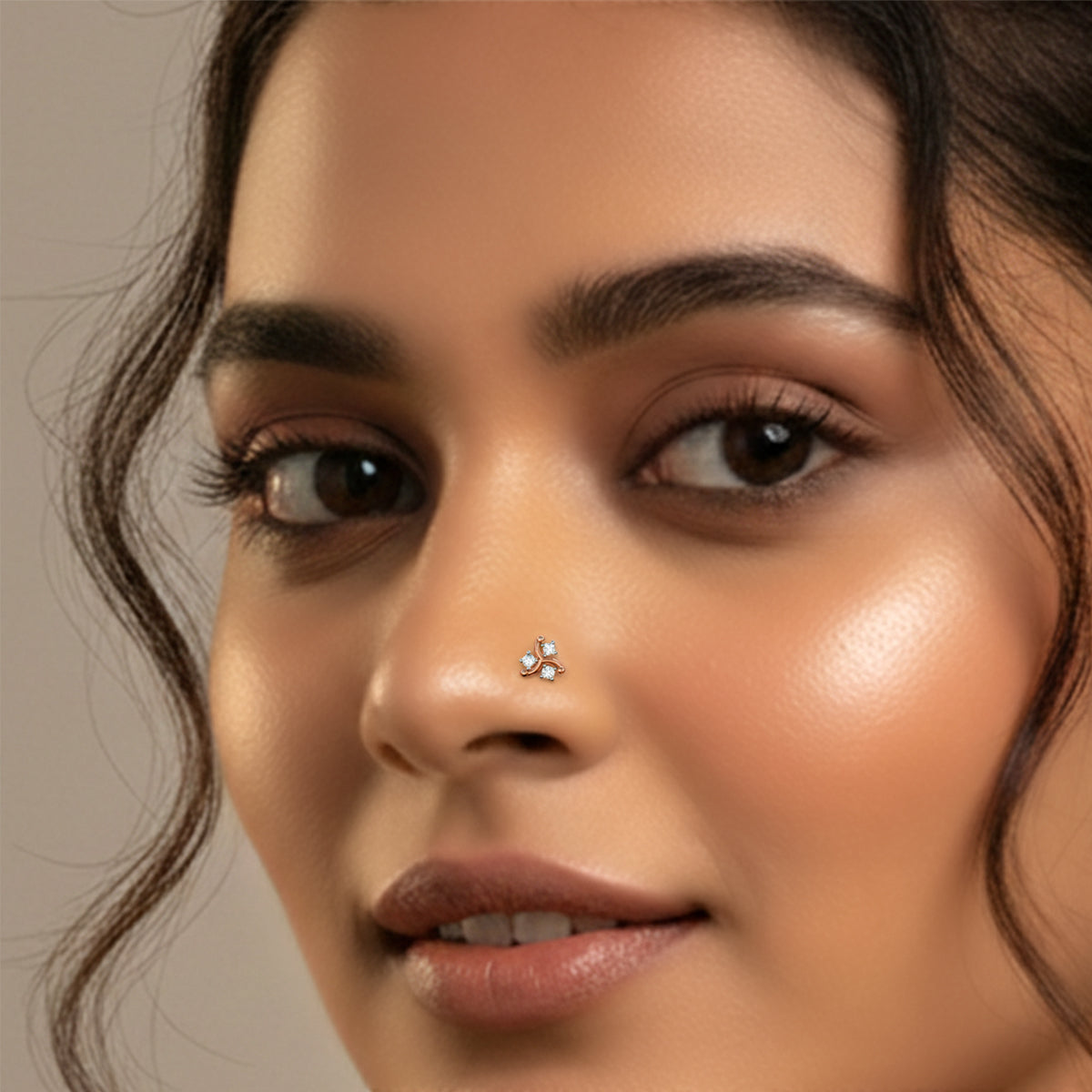 0.03 Carat Trinity Bloom Nose Pin | 14K Rose Gold