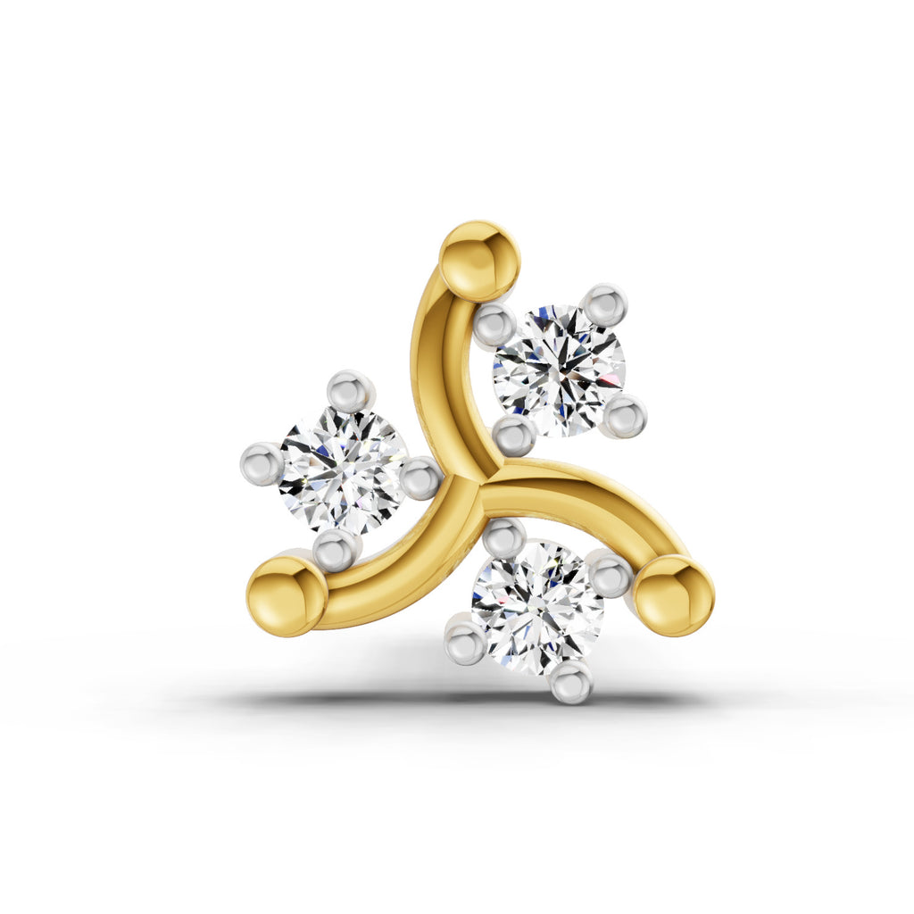 0.03 Carat Trinity Bloom Nose Pin | 14K Yellow Gold