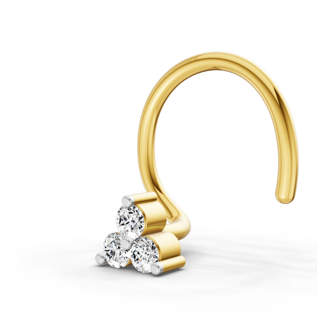 0.03 Ct Triangle Stud Round Shape Nose Pin | 14K Yellow Gold
