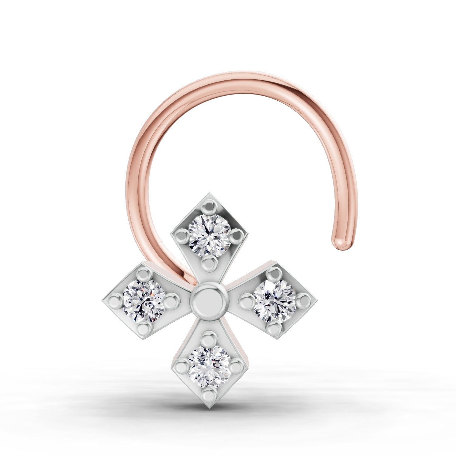 0.04 Carat Round Shape Classic Cross Diamond Nose Pin | 14K Rose Gold