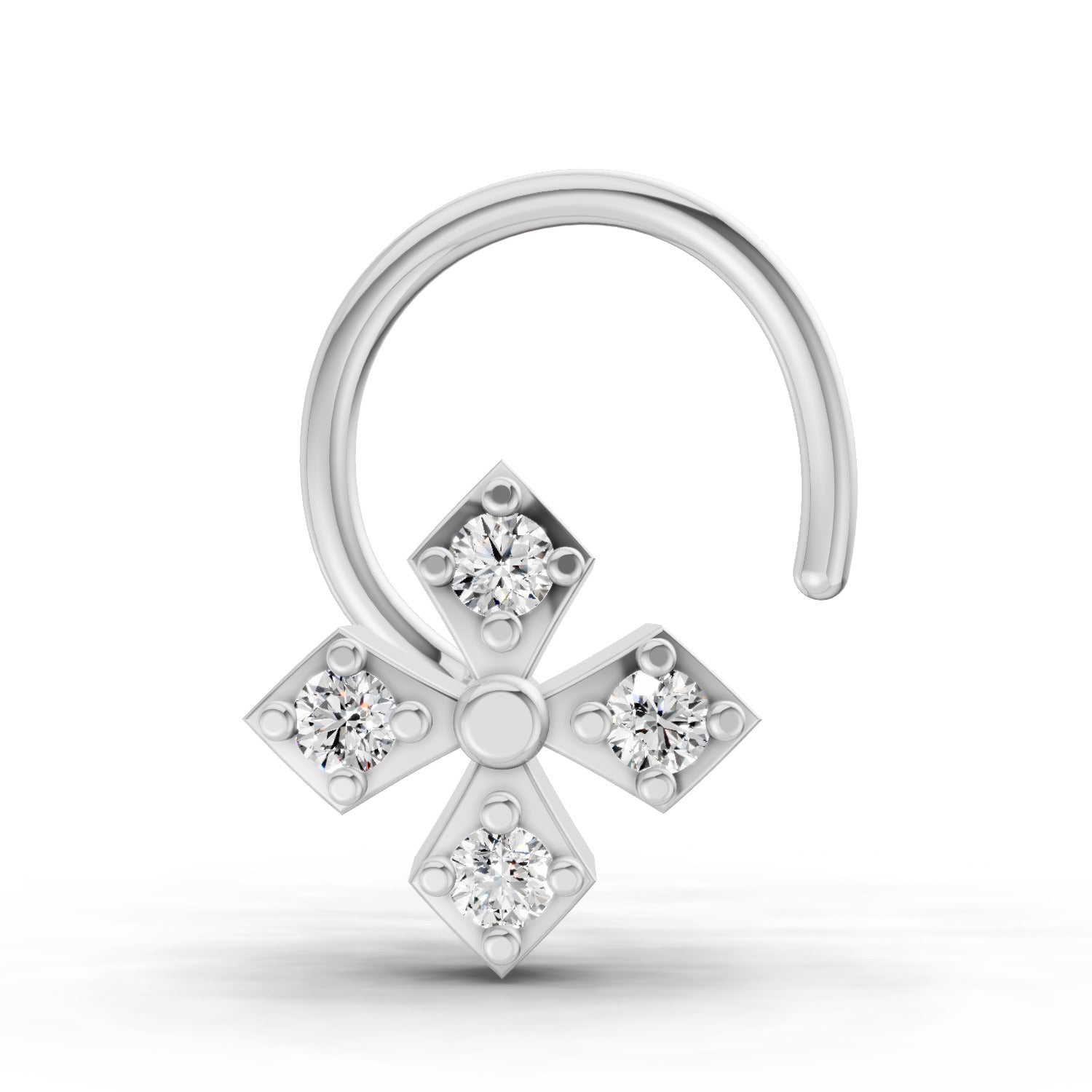 0.04 Carat Round Shape Classic Cross Diamond Nose Pin | 14K White Gold