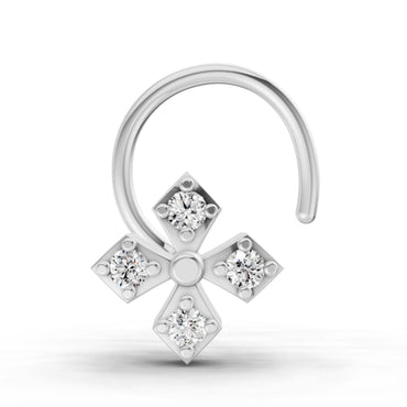 0.04 Carat Round Shape Classic Cross Diamond Nose Pin | 14K White Gold