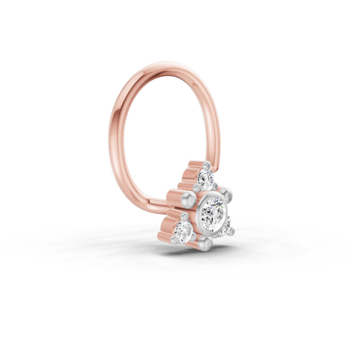 0.04 Ct Floral Nose Pin Round Shape | 14K Yellow Gold