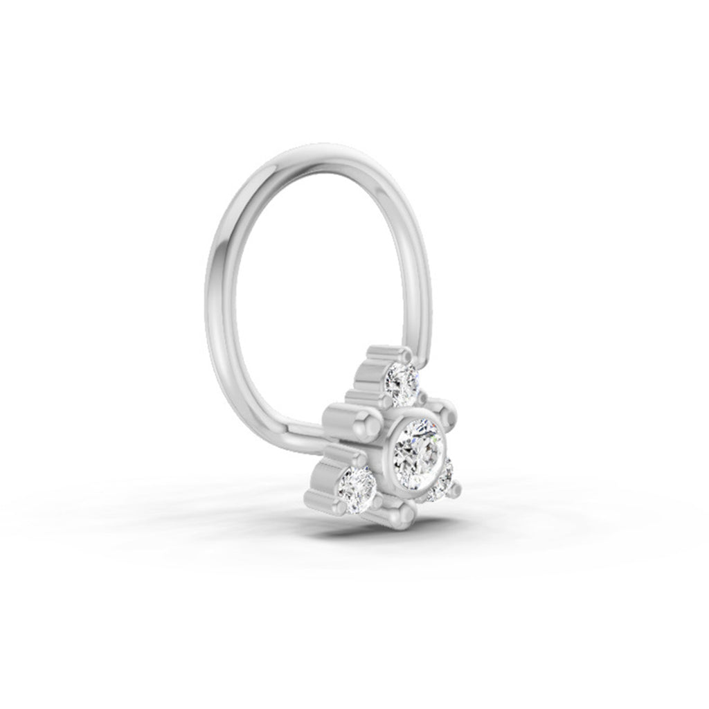0.04 Ct Floral Nose Pin Round Shape | 14K Yellow Gold
