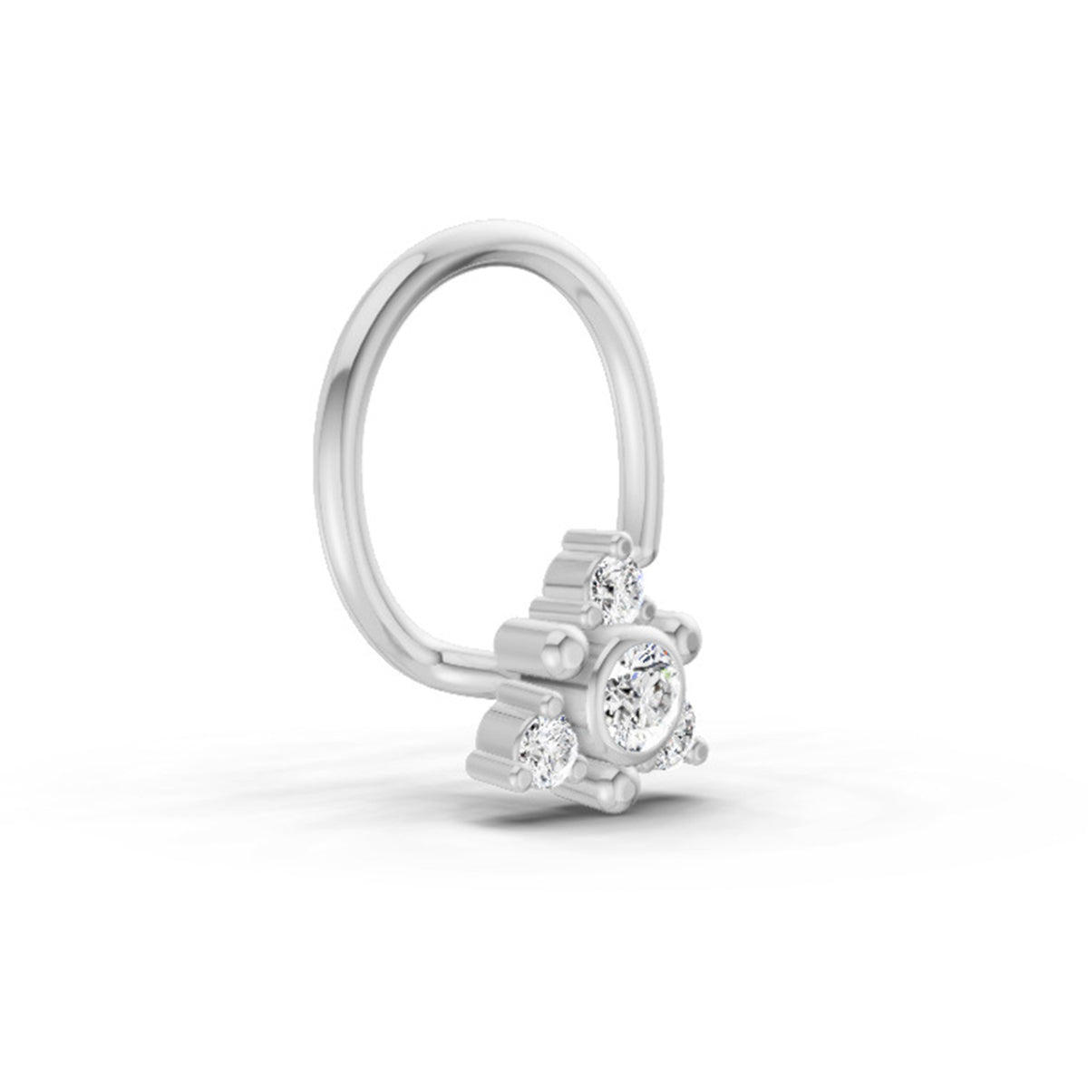 0.04 Ct Floral Nose Pin Round Shape | 14K Yellow Gold