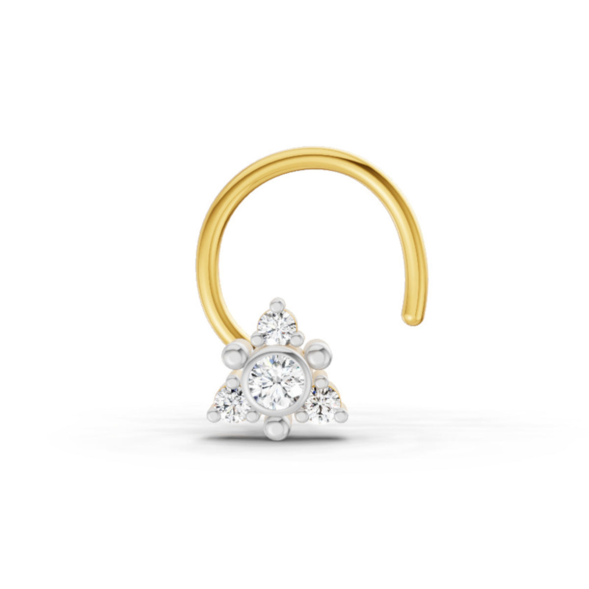 0.04 Ct Floral Nose Pin Round Shape | 14K Yellow Gold