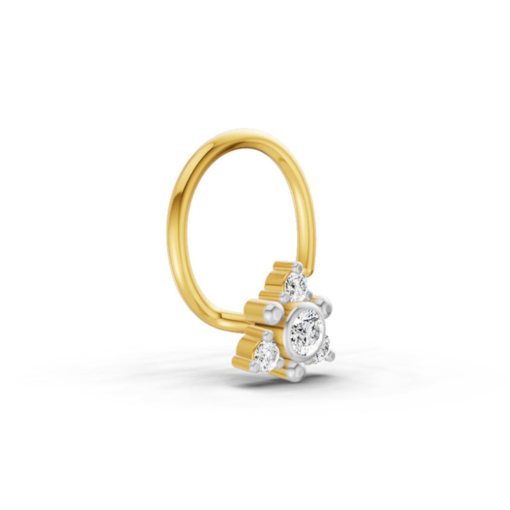 0.04 Ct Floral Nose Pin Round Shape | 14K Yellow Gold