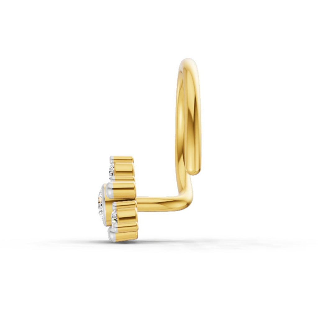 0.04 Ct Floral Nose Pin Round Shape | 14K Yellow Gold