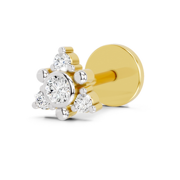 0.04 Ct Floral Nose Pin Round Shape | 14K Yellow Gold