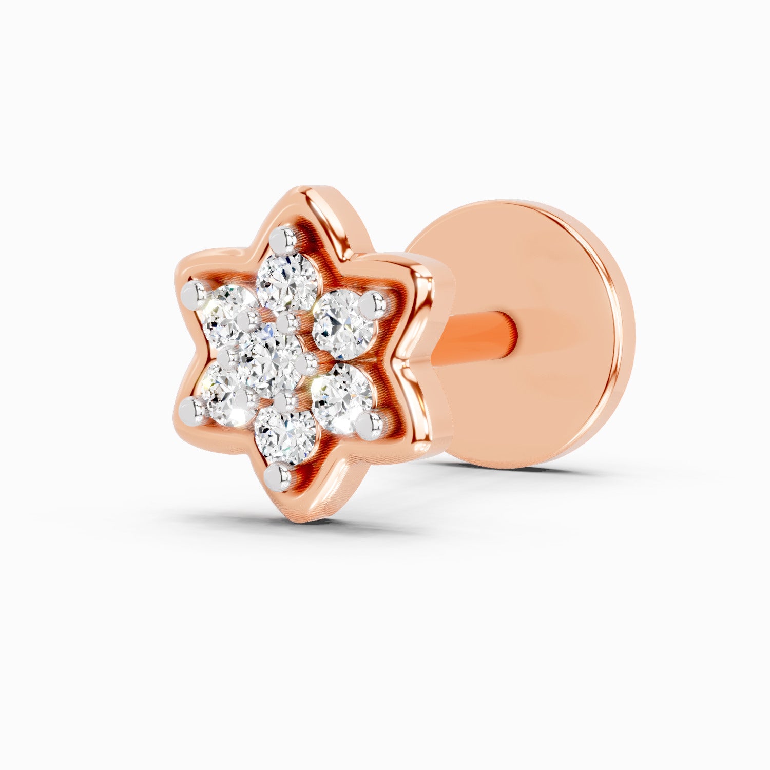 0.04 Carat Round Shape Star Diamonds Diamond Nose Pin | 14K Rose Gold-Screw