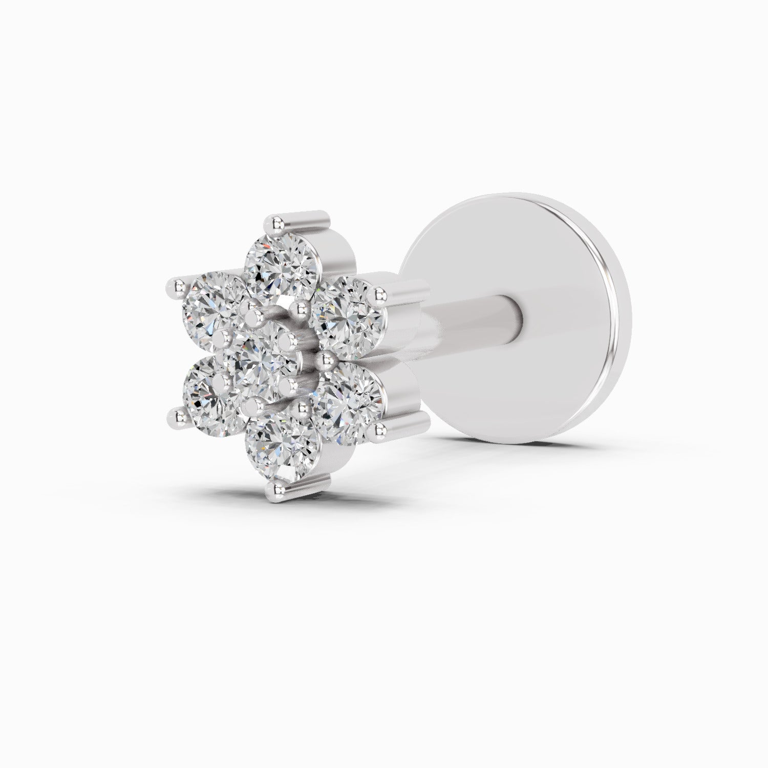 0.07 Carat Round Shape floral cluster Diamond Nose Pin | 14K White Gold-Screw