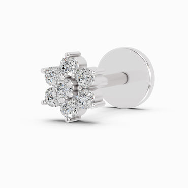 0.07 Carat Round Shape floral cluster Diamond Nose Pin | 14K White Gold-Screw