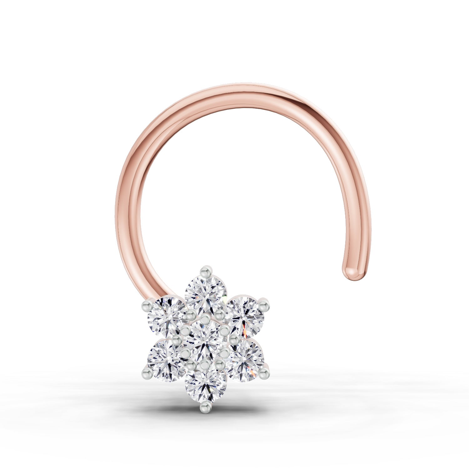 0.07 Carat Round Shape floral cluster Diamond Nose Pin | 14K Rose Gold