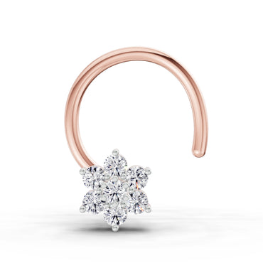 0.07 Carat Round Shape floral cluster Diamond Nose Pin | 14K Rose Gold