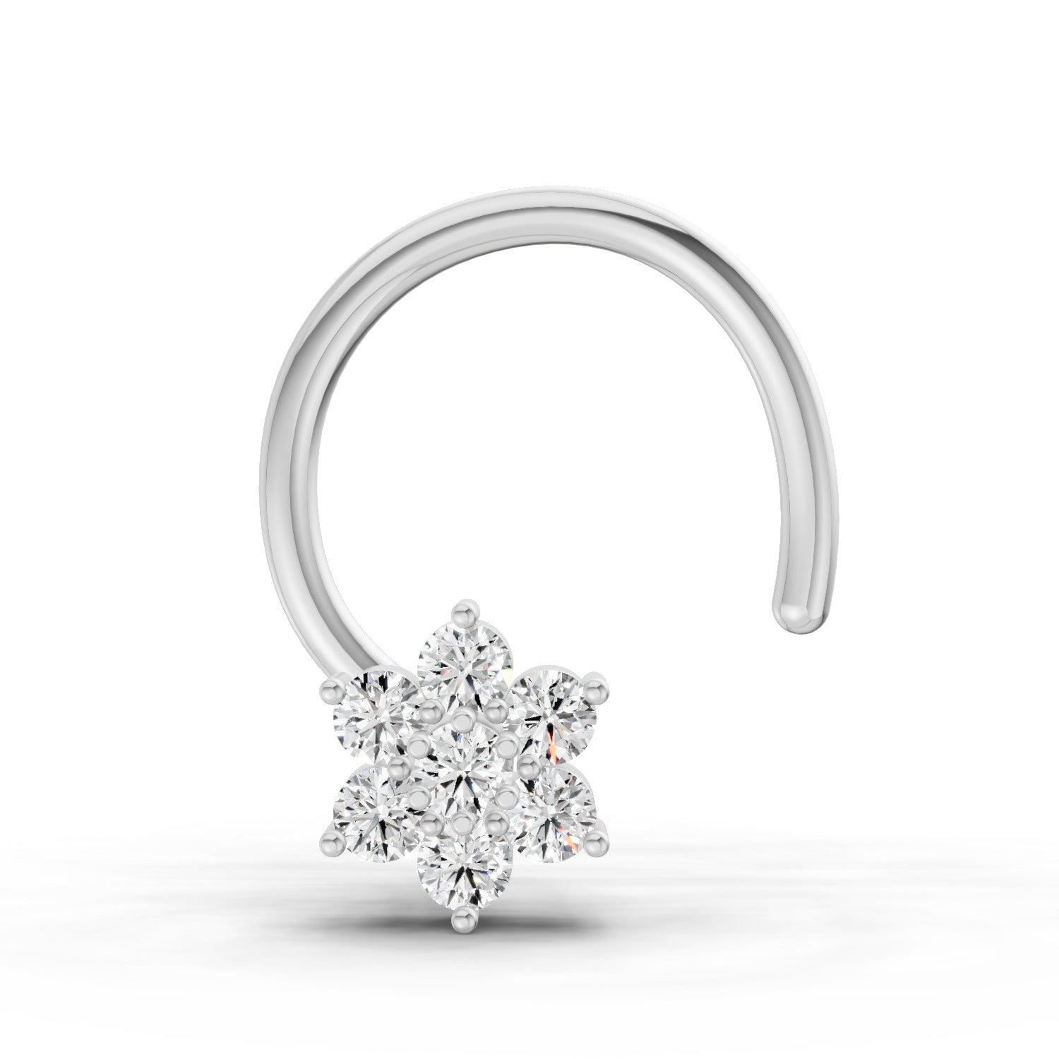 0.07 Carat Round Shape floral cluster Diamond Nose Pin | 14K White Gold