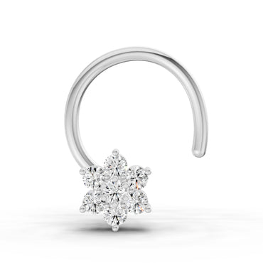 0.07 Carat Round Shape floral cluster Diamond Nose Pin | 14K White Gold