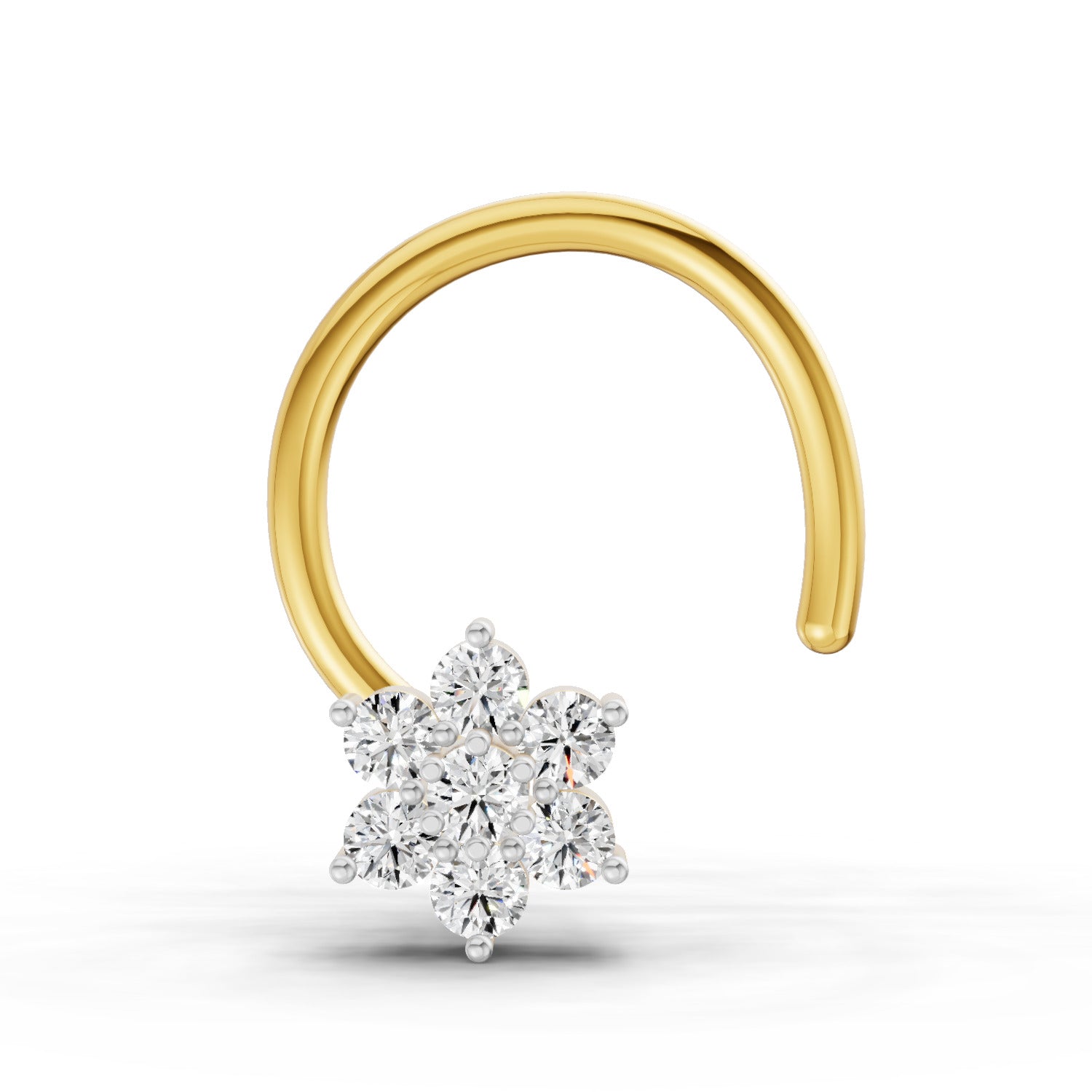 0.07 Carat Round Shape floral cluster Diamond Nose Pin | 14K Yellow Gold