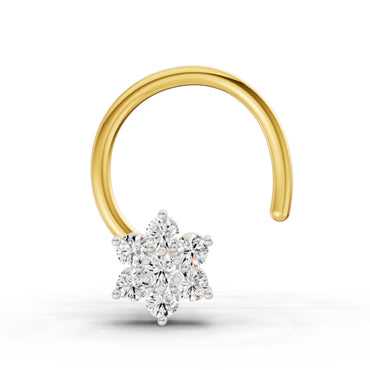 0.07 Carat Round Shape floral cluster Diamond Nose Pin | 14K Yellow Gold