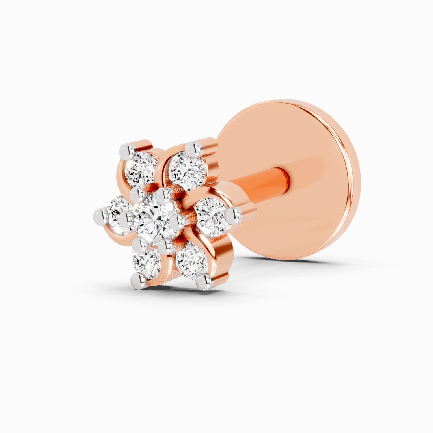 0.03 Carat Round Shape Splendid Floret Diamond Nose Pin | 14K Rose Gold-Screw