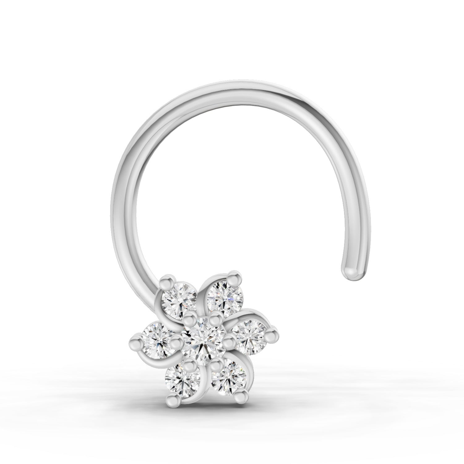 0.03 Carat Round Shape floral diamond nose pin | 14K White Gold