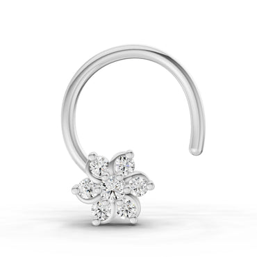 0.03 Carat Round Shape floral diamond nose pin | 14K White Gold