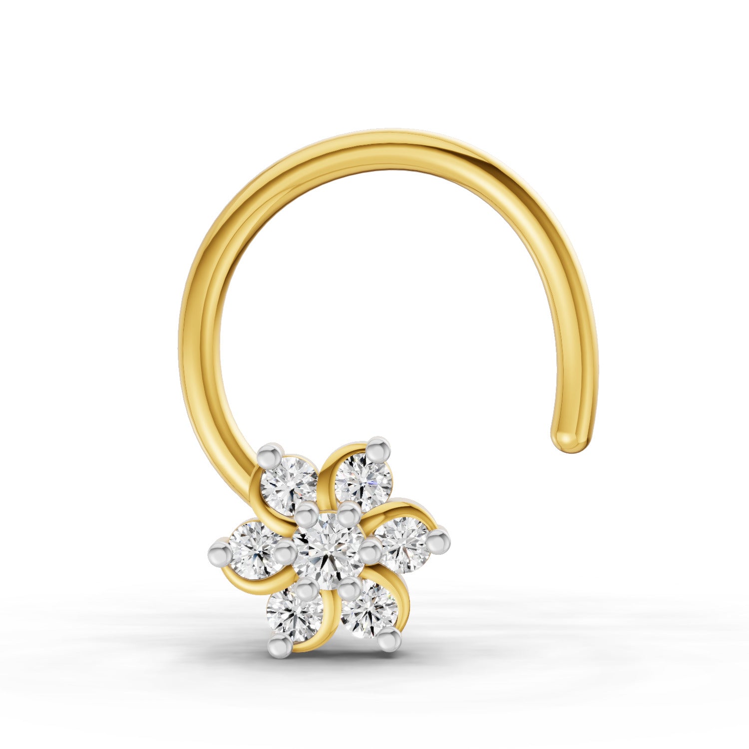 0.03 Carat Round Shape floral diamond nose pin | 14K Yellow Gold