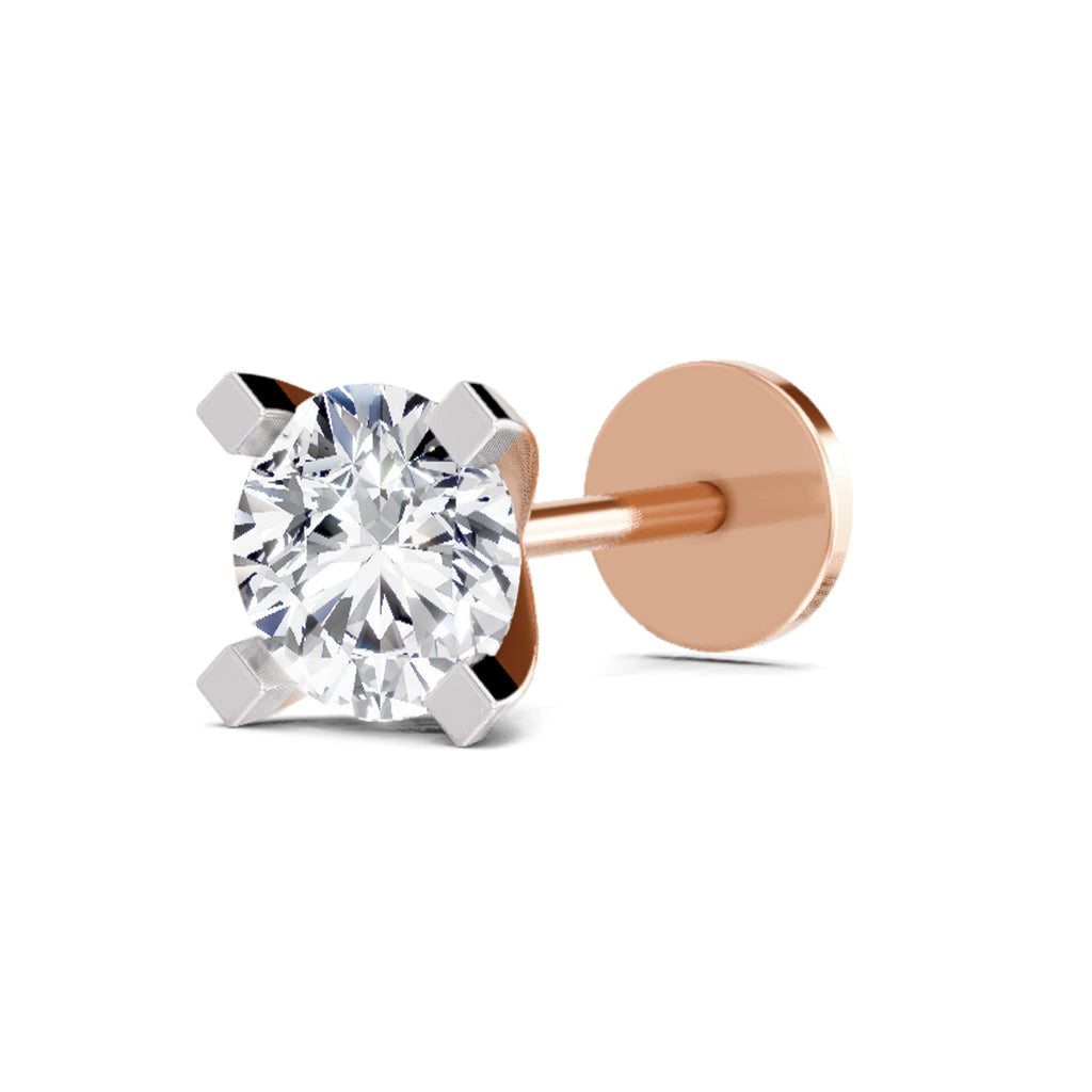 0.50 Carat Round Shape Solitaire Diamond Nose Pin | 14K Yellow Gold -Screw