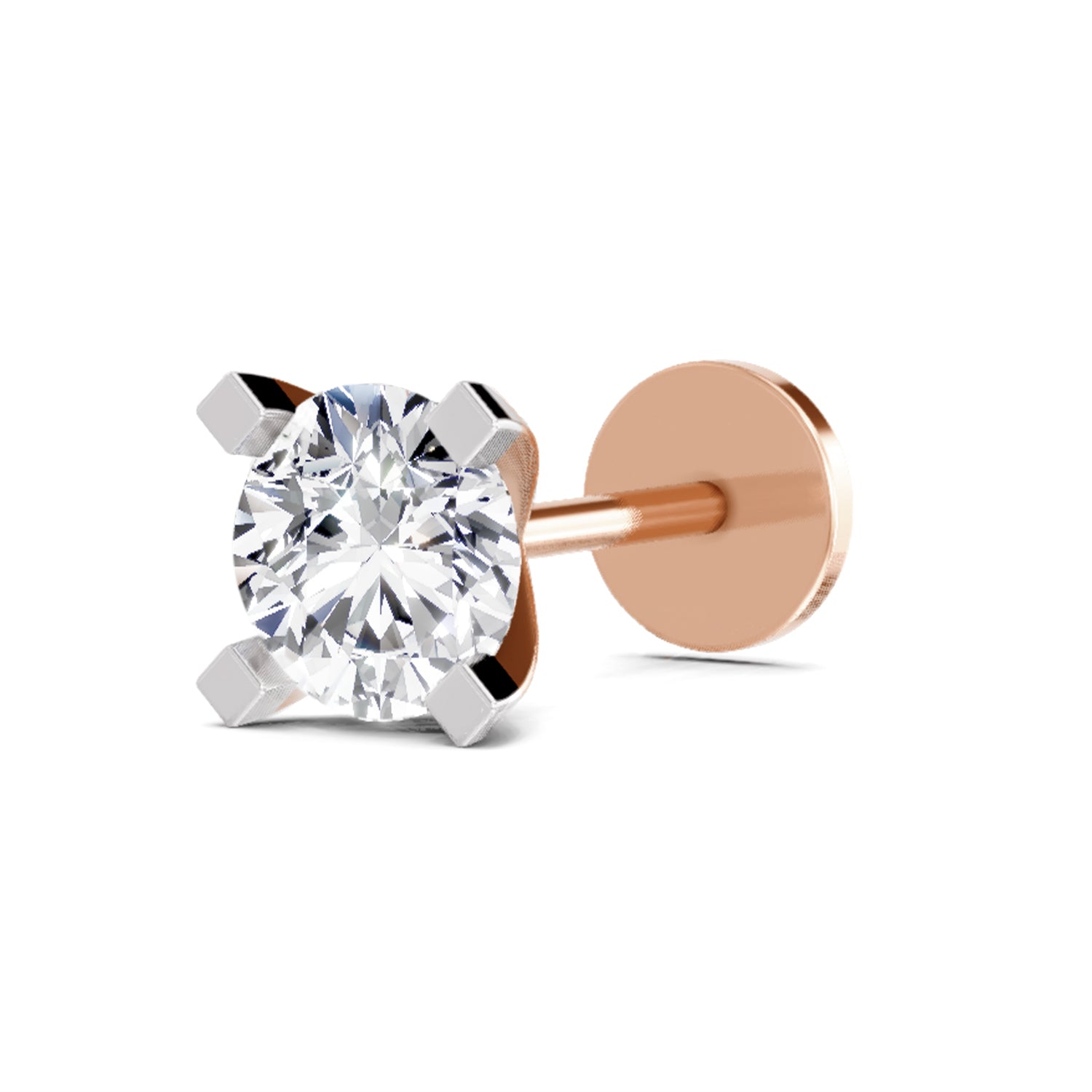 0.50 Carat Round Shape Solitaire Diamond Nose Pin | 14K Yellow Gold -Screw