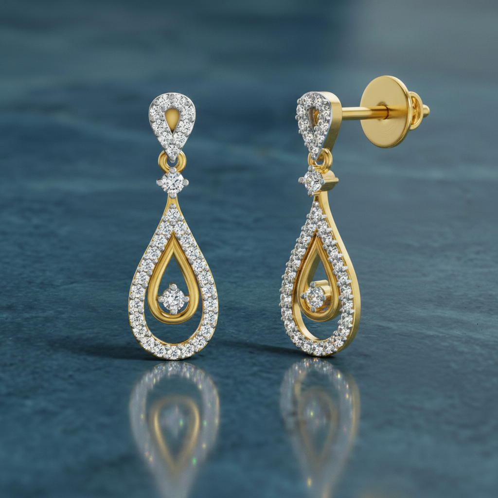 0.21 Ct Round Shape Dangle Diamond Earrings | 14K Rose Gold