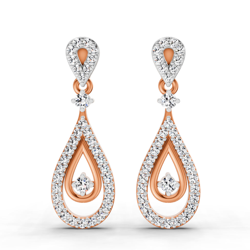 0.21 Ct Round Shape Dangle Diamond Earrings | 14K Rose Gold