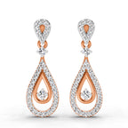 0.21 Ct Round Shape Dangle Diamond Earrings | 14K Rose Gold