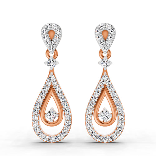 0.21 Ct Round Shape Dangle Diamond Earrings | 14K Rose Gold