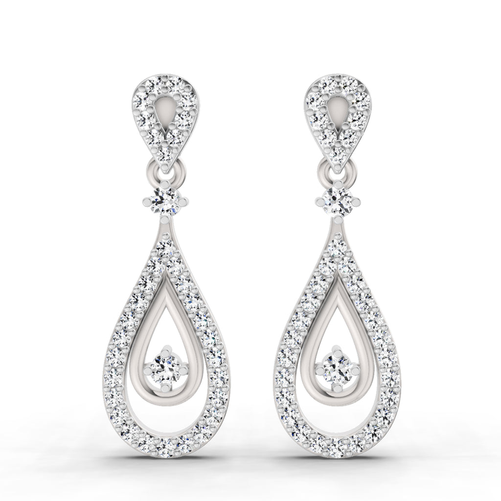 0.21 Ct Round Shape Dangle Diamond Earrings | 14K Rose Gold