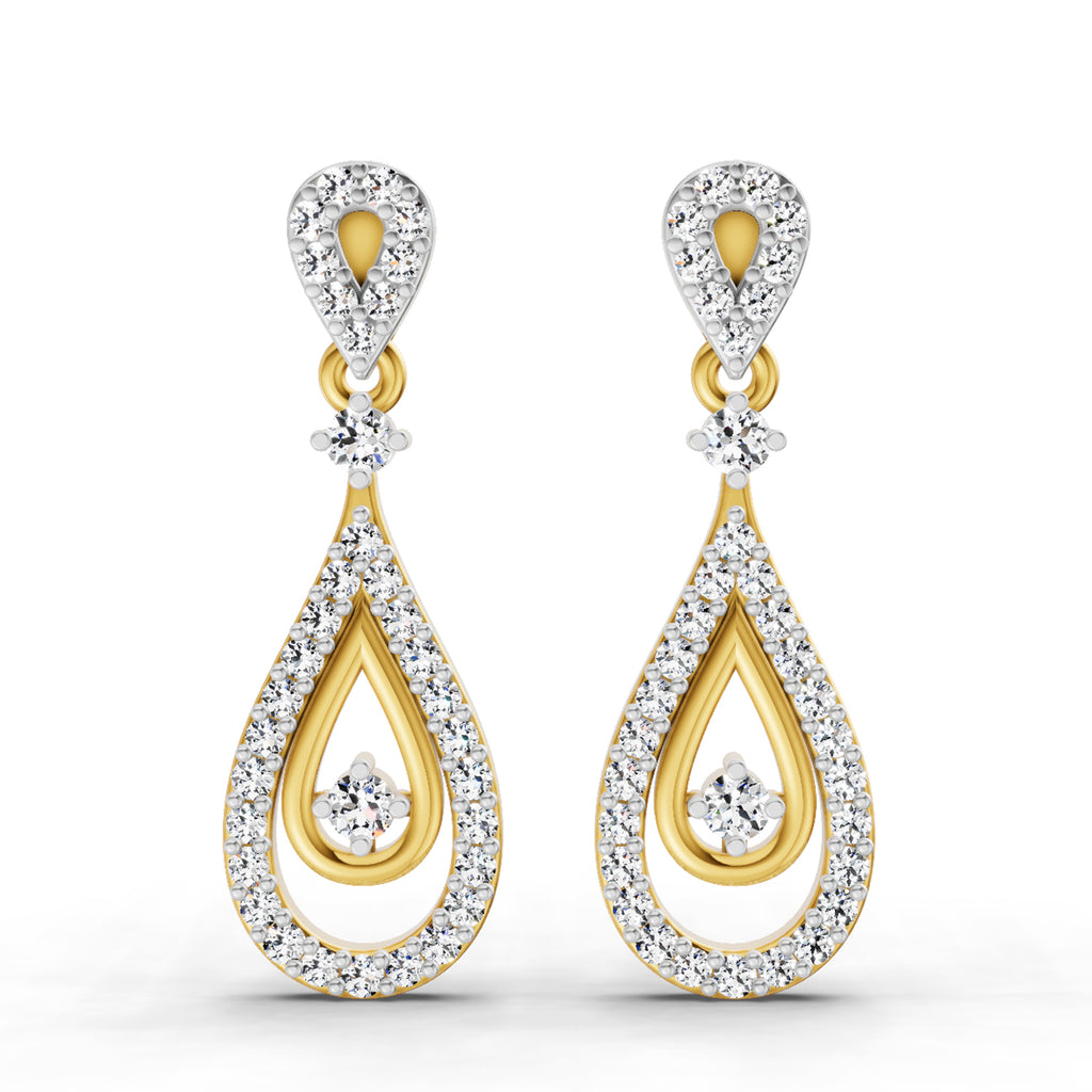 0.21 Ct Round Shape Dangle Diamond Earrings | 14K Rose Gold