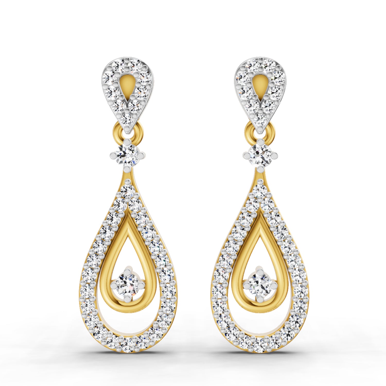 0.21 Ct Round Shape Dangle Diamond Earrings | 14K Rose Gold