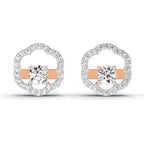 0.94 Ct Round Shape Halo Diamond Stud Earrings | 14K Rose Gold