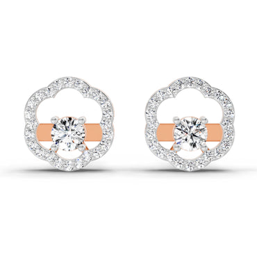0.94 Ct Round Shape Halo Diamond Stud Earrings | 14K Rose Gold