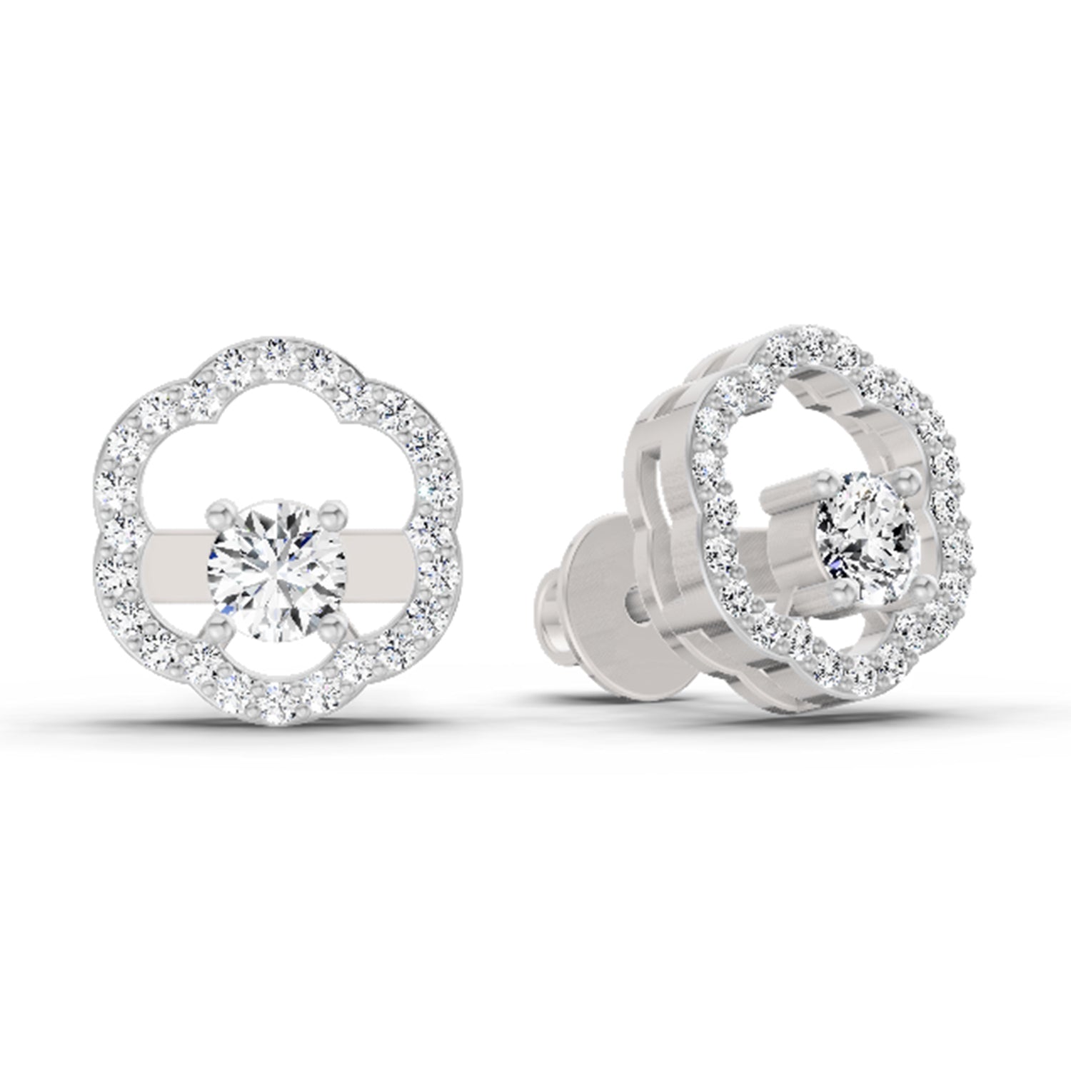 0.94 Ct Round Shape Halo Diamond Stud Earrings | 14K Rose Gold